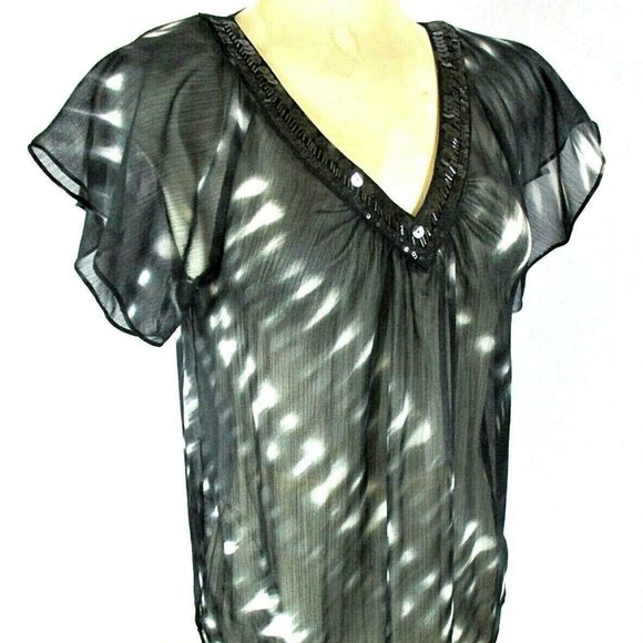 Express womens S  SEQUINS BEADS sheer top (N)E1MTD - Picture 1 of 8
